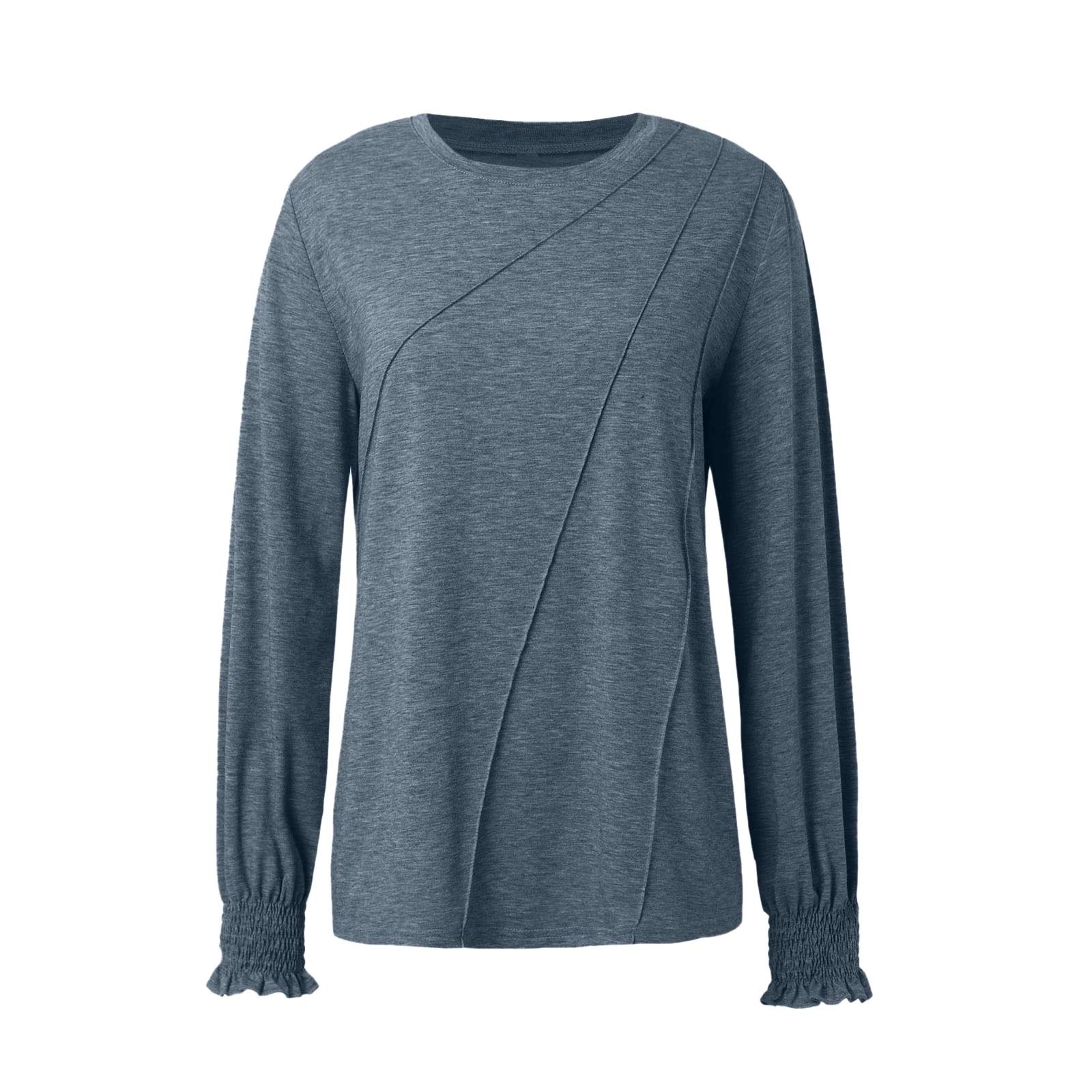 thumbnail image 4 of Blusa de manga larga con cuello redondo y pliegues para mujer - 82 % poliéster, top informal de negocios, 2025, de moda - Tallas S-XXL, 4 of 8